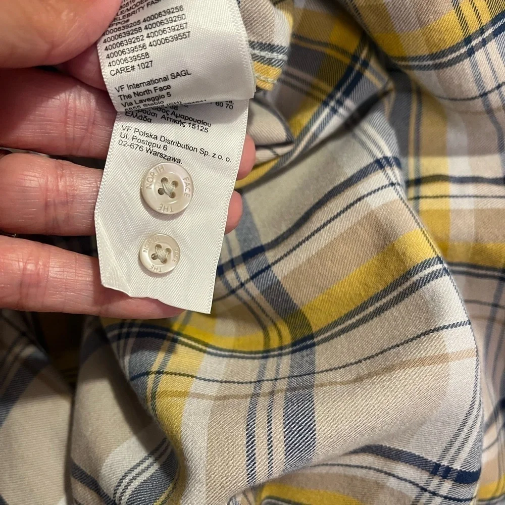 The North Face Yellow/Blue Plaid Long Sleeve Button Down Shirt Sz L